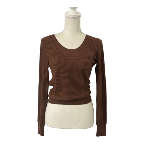 AKRIS PUNTO Cashmere Sweater Women's Size 6 Brown Long Sleeve Ribbed Wool Silk - Picture 1 of 8